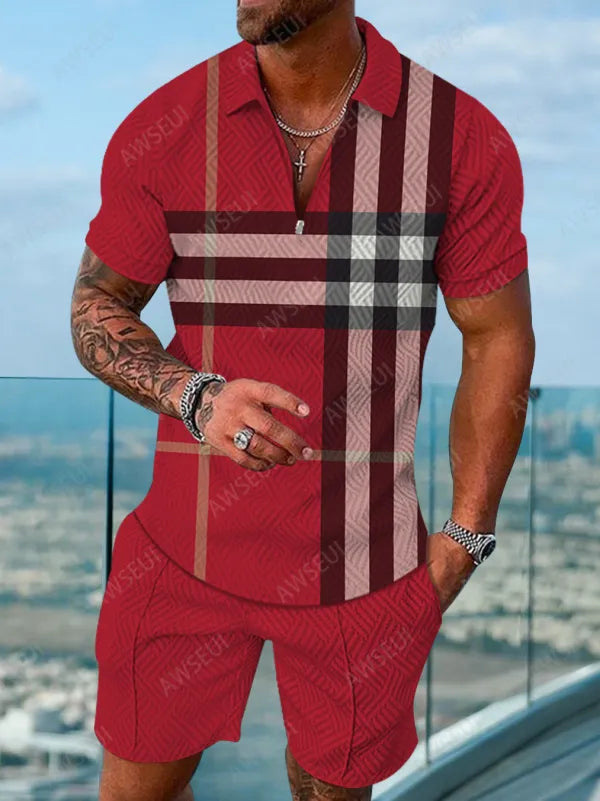 Polo Short Sleeve Zipper Two-Piece Set