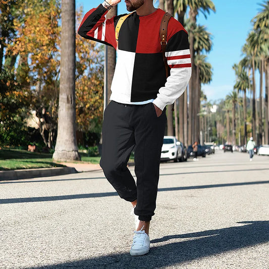 Color Matching Black And Red Print Sweatshirt And Sweatpants Co-Ord