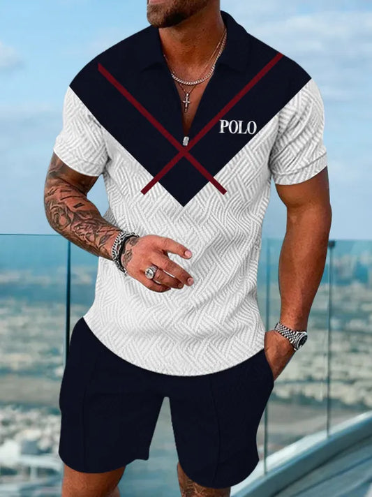 Polo Short Sleeve Zipper Two-Piece Set