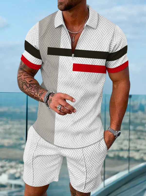 Polo Short Sleeve Zipper Two-Piece Set