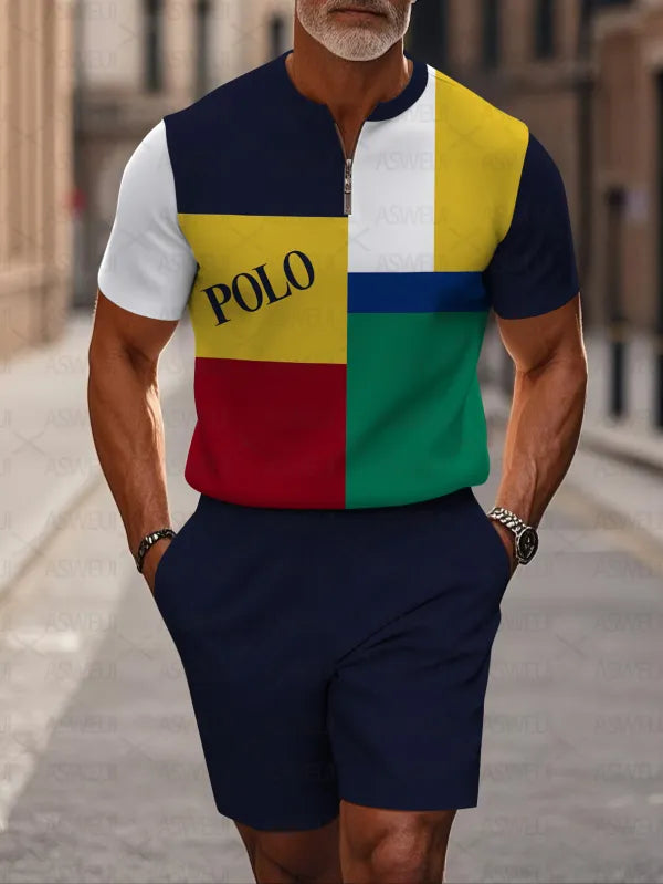 Short Sleeve Zipper Two-piece Set - DUVAL
