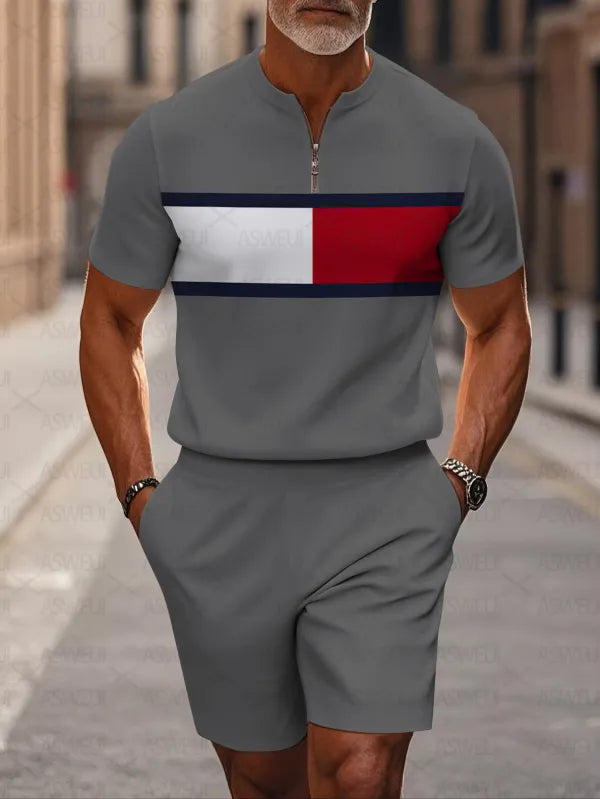 Short Sleeve Zipper Two-piece Set - DUVAL
