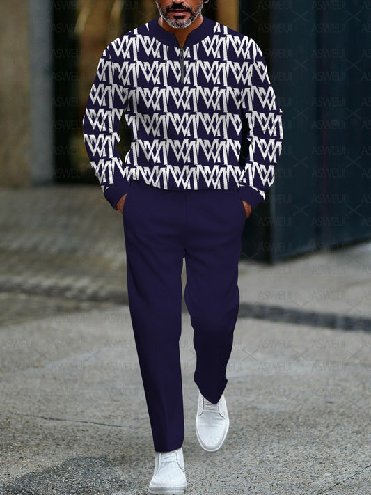 Zipper Long Sleeve Long Pants Two-Piece Set