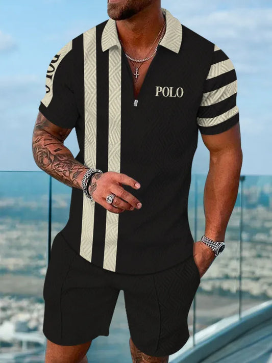 Polo Short Sleeve Zipper Two-Piece Set