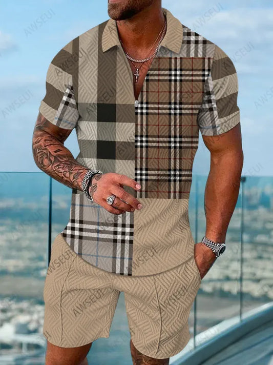 Polo Short Sleeve Zipper Two-Piece Set