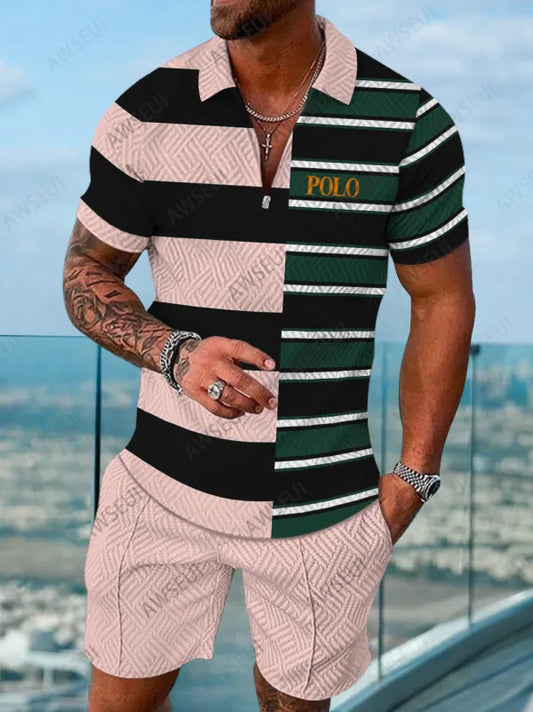 Polo Short Sleeve Zipper Two-Piece Set