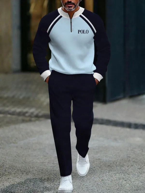 Zipper Long Sleeve Long Pants Two-Piece Set - DUVAL