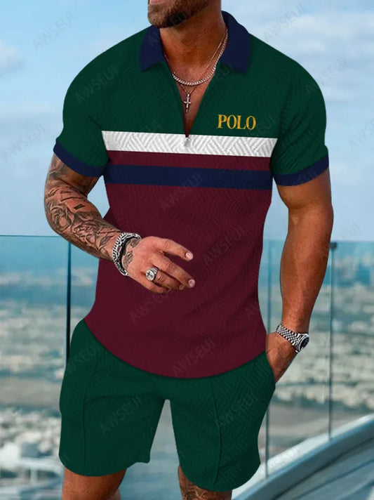 Polo Short Sleeve Zipper Two-Piece Set