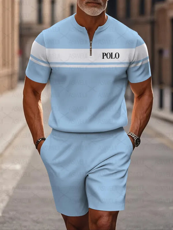 Short Sleeve Zipper Two-piece Set - DUVAL
