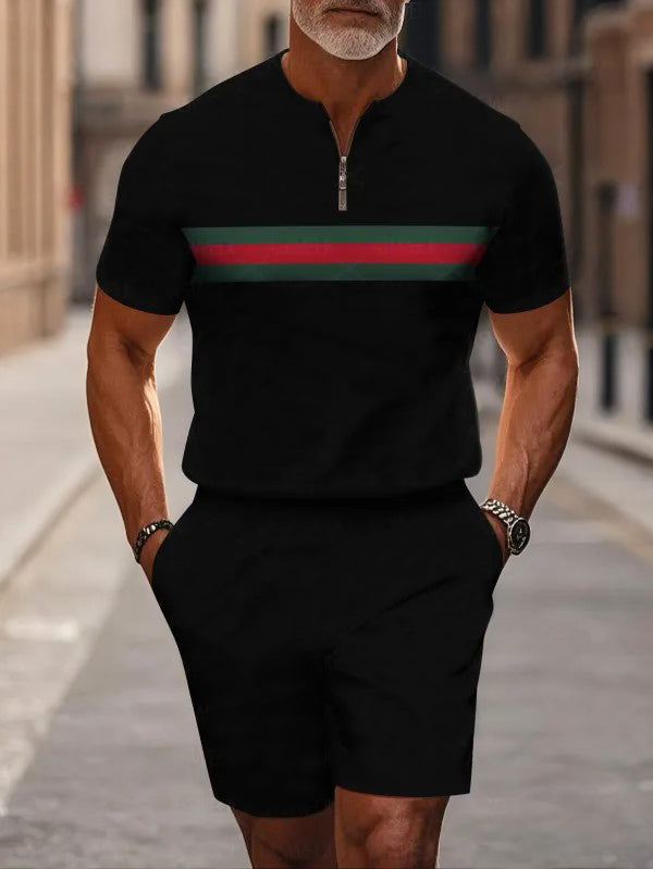 Short Sleeve Zipper Two-piece Set - DUVAL