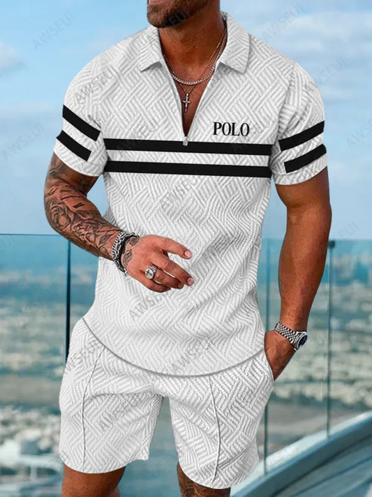 Polo Short Sleeve Zipper Two-Piece Set
