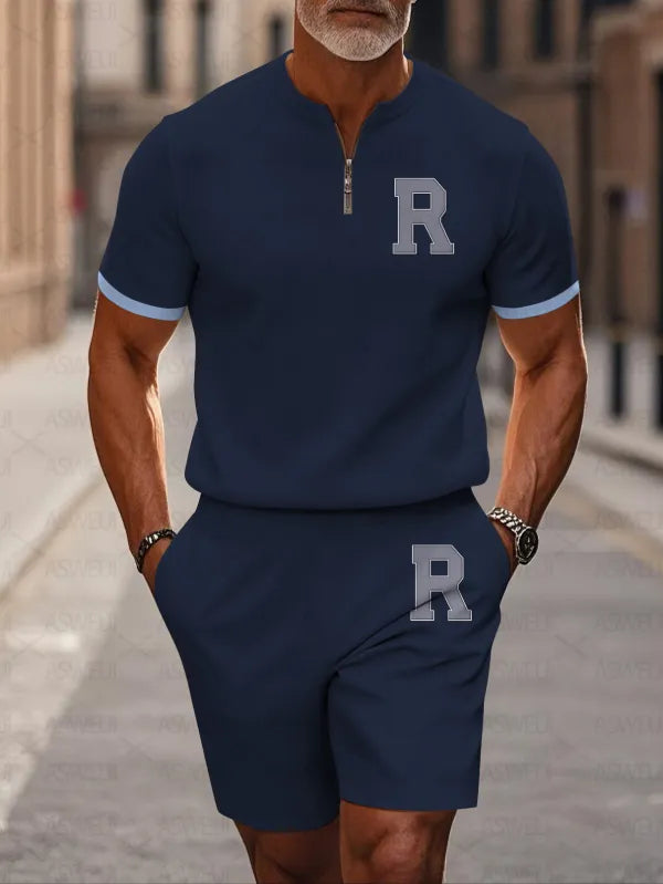 Short Sleeve Zipper Two-piece Set - DUVAL
