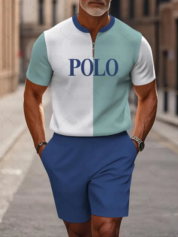 Short Sleeve Zipper Two-piece Set