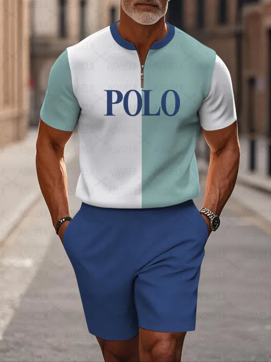 Short Sleeve Zipper Two-piece Set