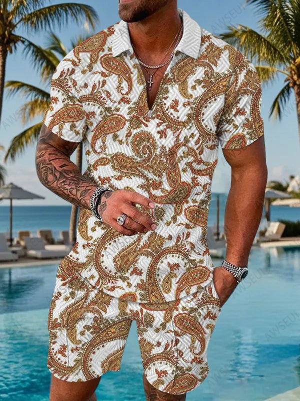 Polo Short Sleeve Zipper Two-Piece Set