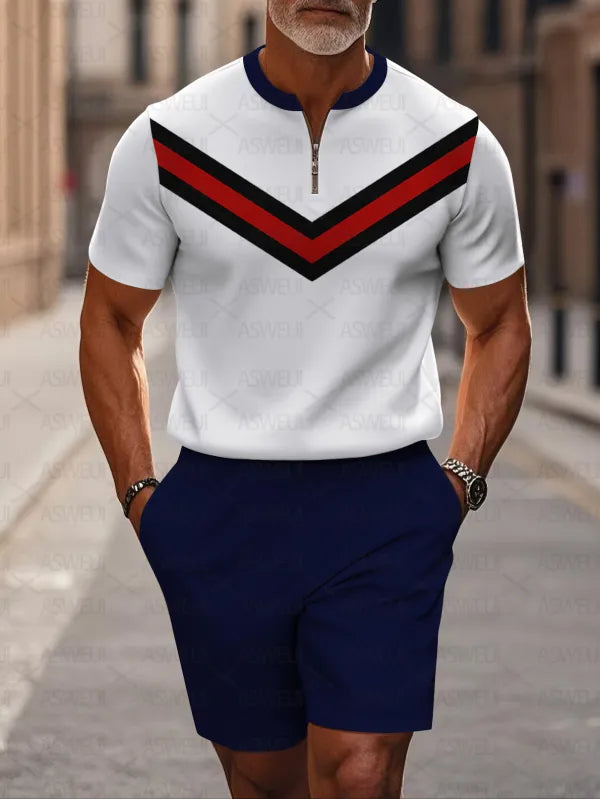 Short Sleeve Zipper Two-piece Set - DUVAL