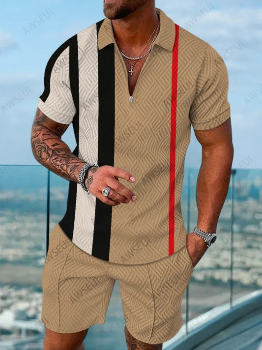 Polo Short Sleeve Zipper Two-Piece Set