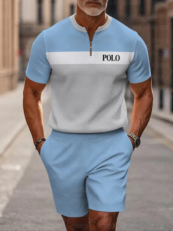 Short Sleeve Zipper Two-piece Set - DUVAL