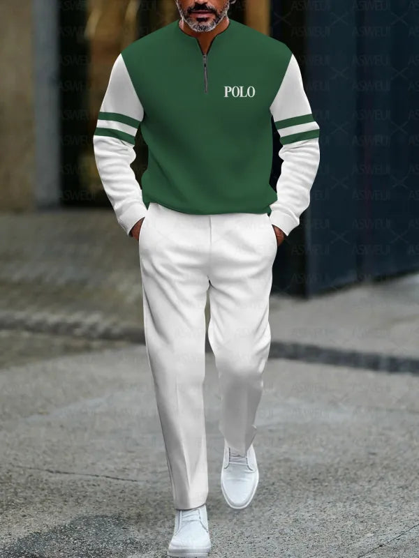 Zipper Long Sleeve Long Pants Two-Piece Set - DUVAL
