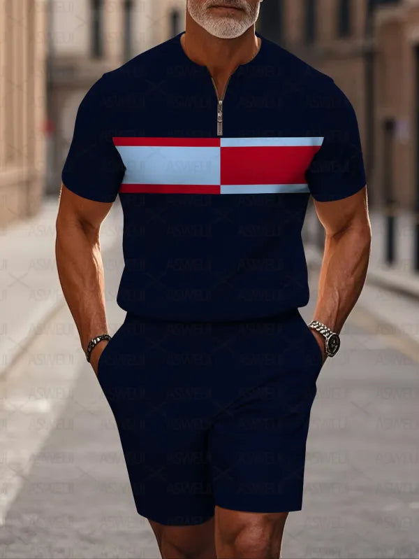 Short Sleeve Zipper Two-piece Set - DUVAL