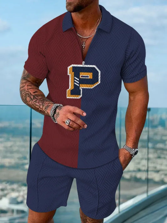 Polo Short Sleeve Zipper Two-Piece Set