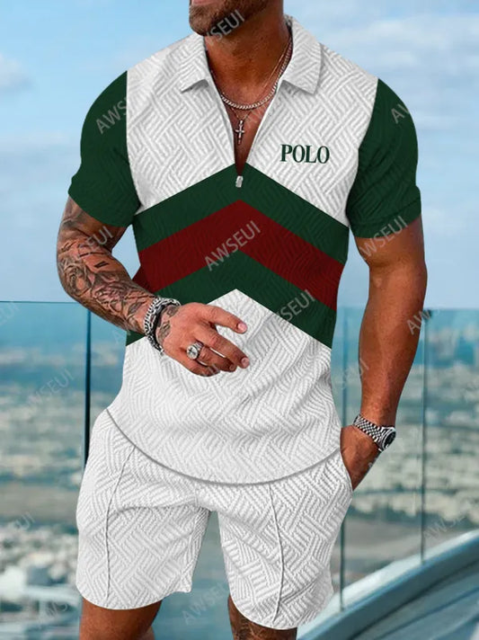 Polo Short Sleeve Zipper Two-Piece Set