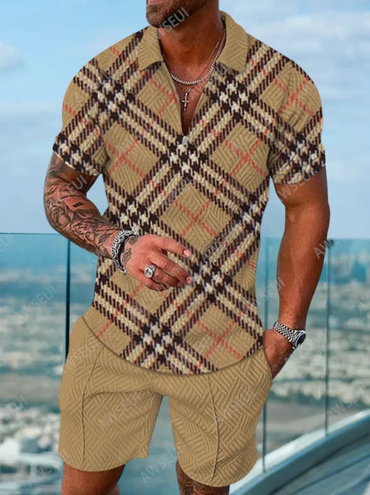 Polo Short Sleeve Zipper Two-Piece Set