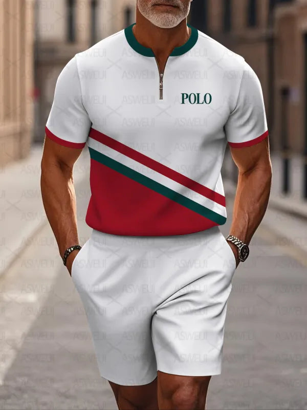 Short Sleeve Zipper Two-piece Set - DUVAL