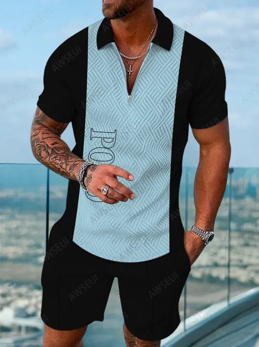 Polo Short Sleeve Zipper Two-Piece Set