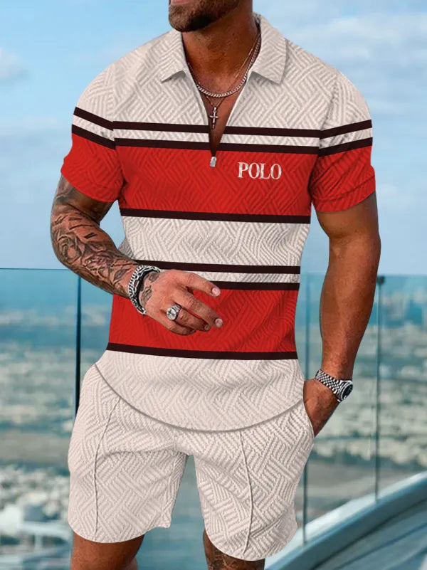 Polo Short Sleeve Zipper Two-Piece Set
