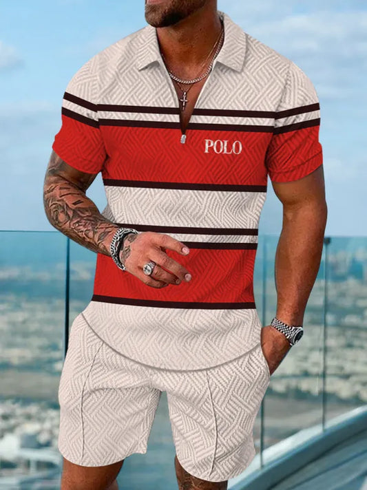 Polo Short Sleeve Zipper Two-Piece Set