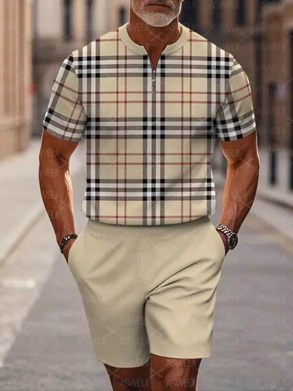 Short Sleeve Zipper Two-piece Set - DUVAL