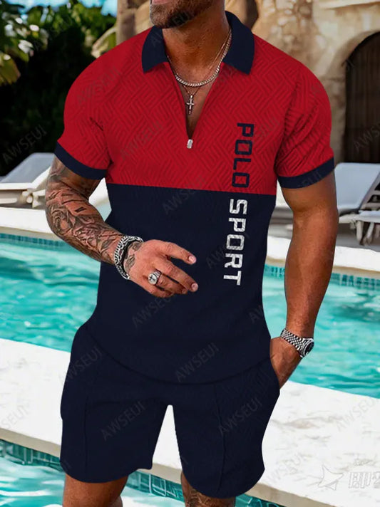 Polo Short Sleeve Zipper Two-Piece Set