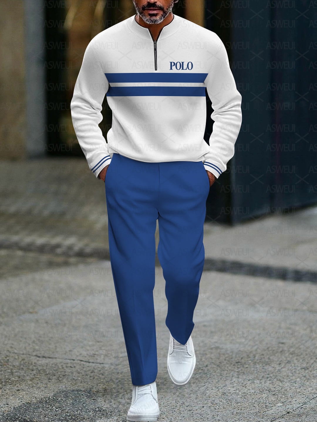 Zipper Long Sleeve Long Pants Two-Piece Set - DUVAL