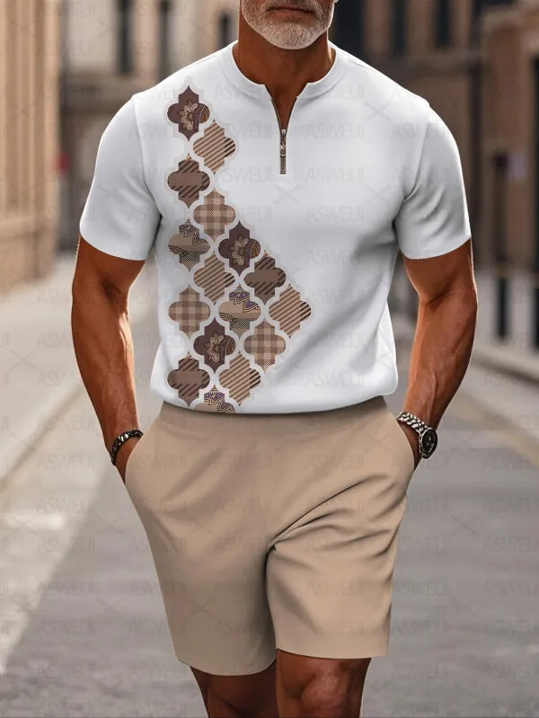 Short Sleeve Zipper Two-piece Set - DUVAL