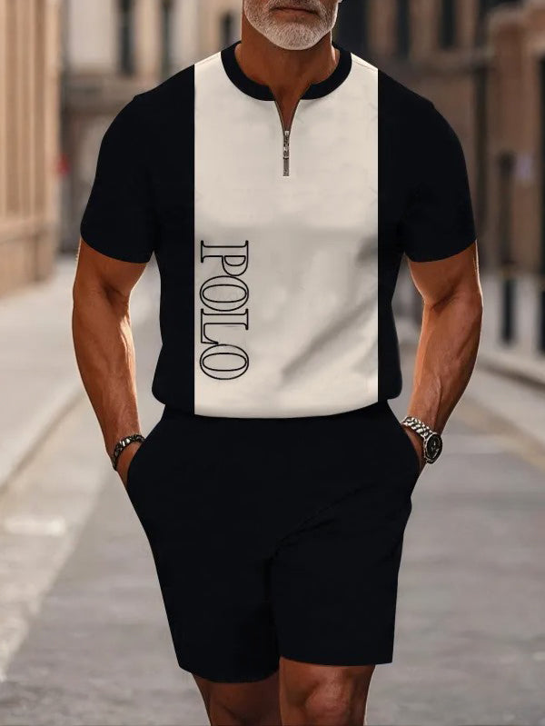 Short Sleeve Zipper Two-piece Set - DUVAL