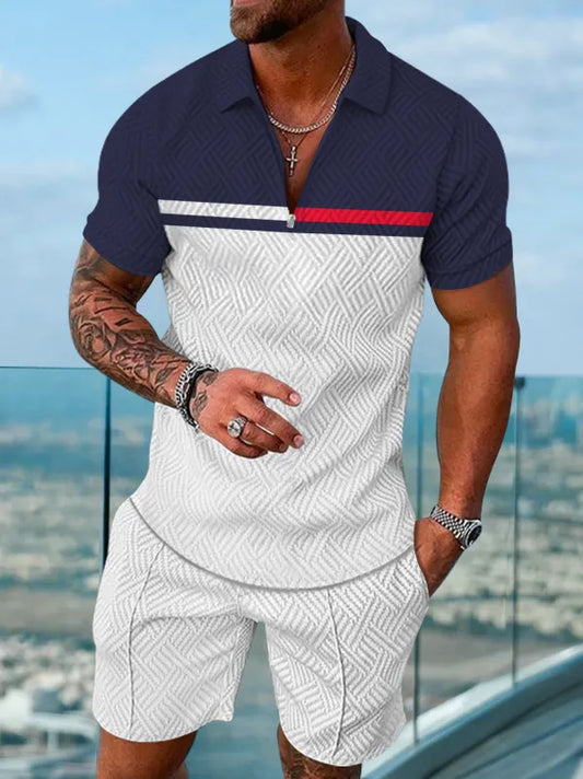 Polo Short Sleeve Zipper Two-Piece Set