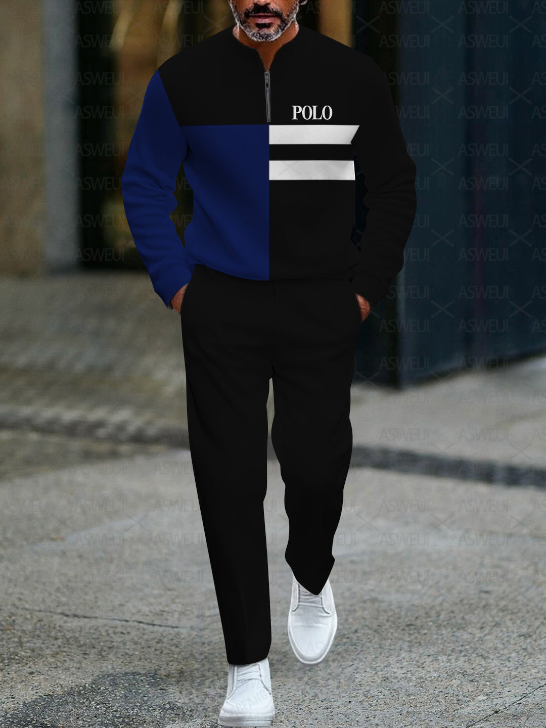 Zipper Long Sleeve Long Pants Two-Piece Set - DUVAL