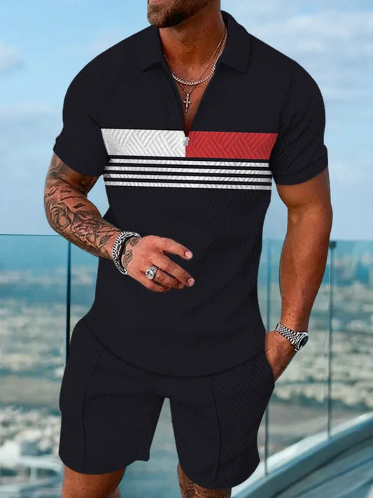 Polo Short Sleeve Zipper Two-Piece Set