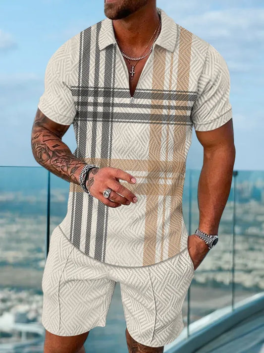 Polo Short Sleeve Zipper Two-Piece Set