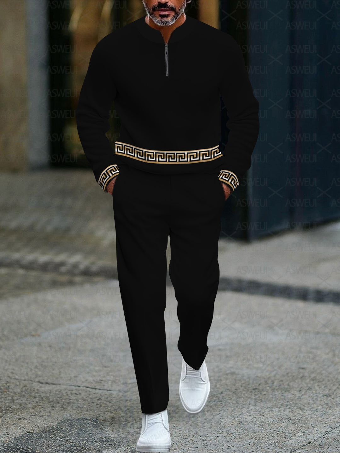 Zipper Long Sleeve Long Pants Two-Piece Set - DUVAL