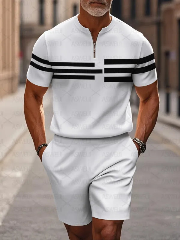 Short Sleeve Zipper Two-piece Set - DUVAL