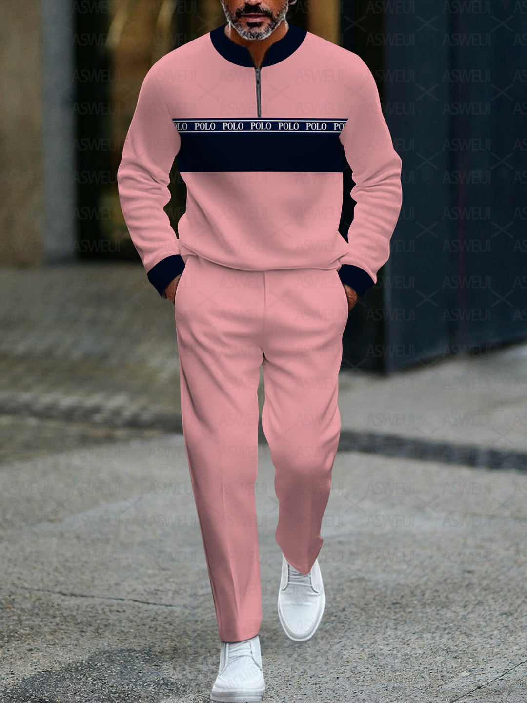 Zipper Long Sleeve Long Pants Two-Piece Set - DUVAL