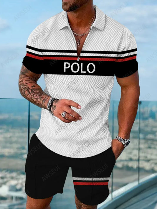 Polo Short Sleeve Zipper Two-Piece Set