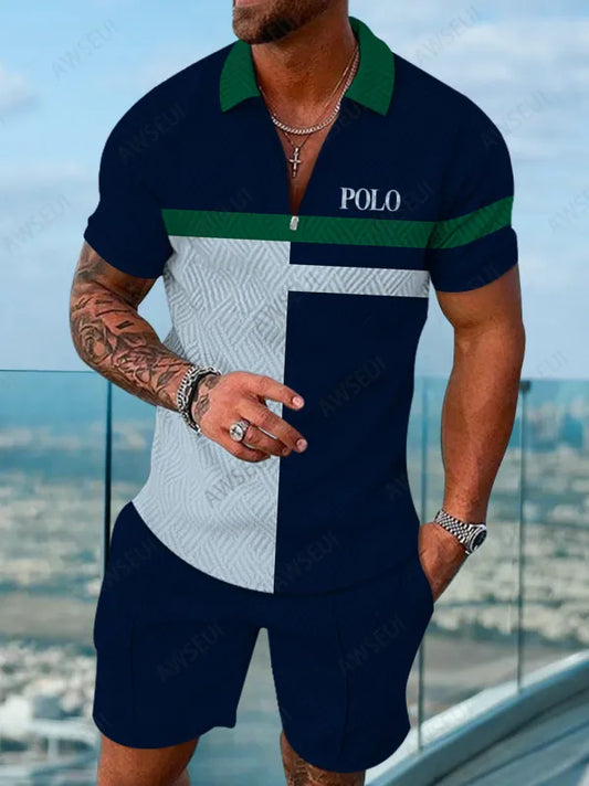 Polo Short Sleeve Zipper Two-Piece Set