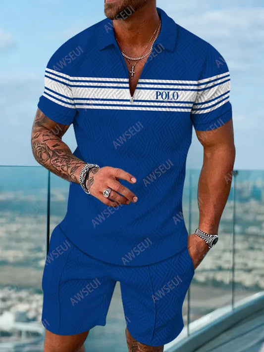 Polo Short Sleeve Zipper Two-Piece Set