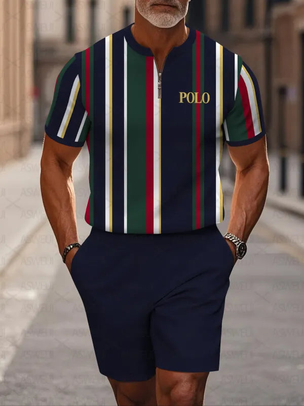 Short Sleeve Zipper Two-piece Set - DUVAL