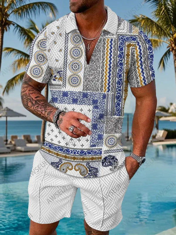 Polo Short Sleeve Zipper Two-Piece Set