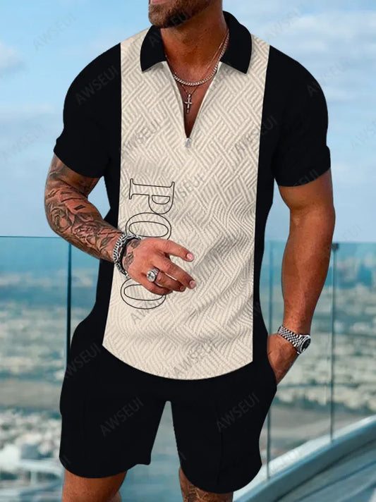 Polo Short Sleeve Zipper Two-Piece Set