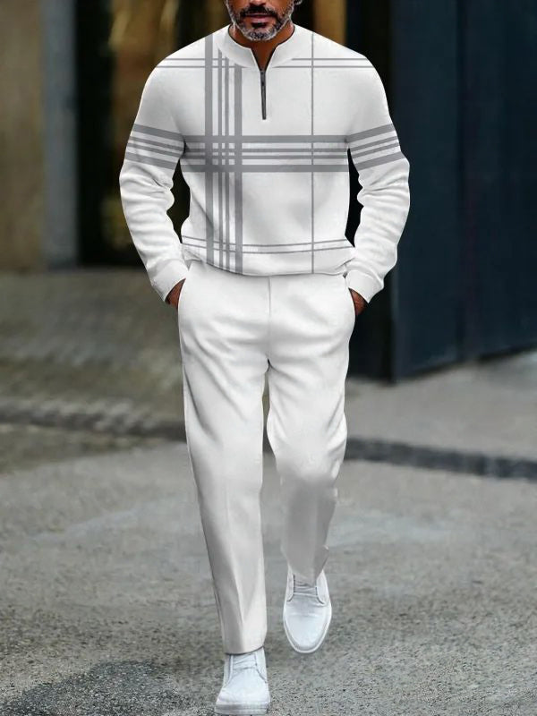 Zipper Long Sleeve Long Pants Two-Piece Set - DUVAL